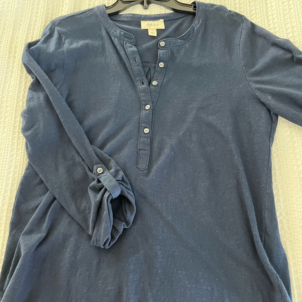 Blue Long Sleeve Henley Shirt